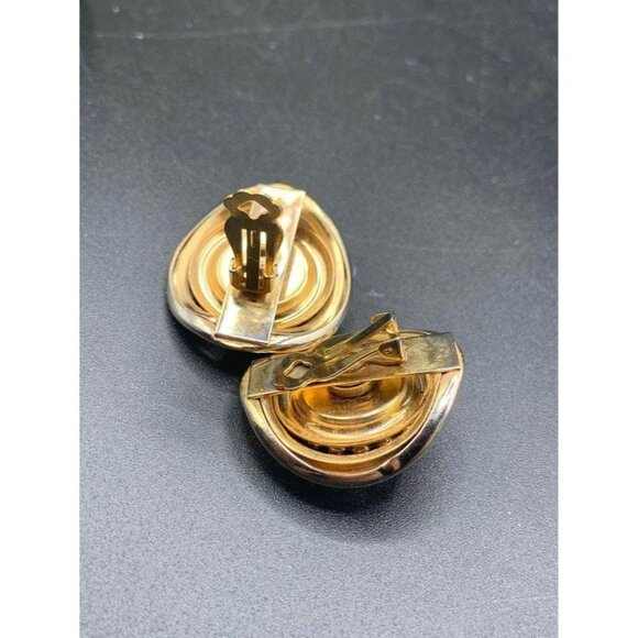 Big Statement Rhinestones Clip On Earrings Round Gold Tone Clear Prong Set Glass - Picture 5 of 6